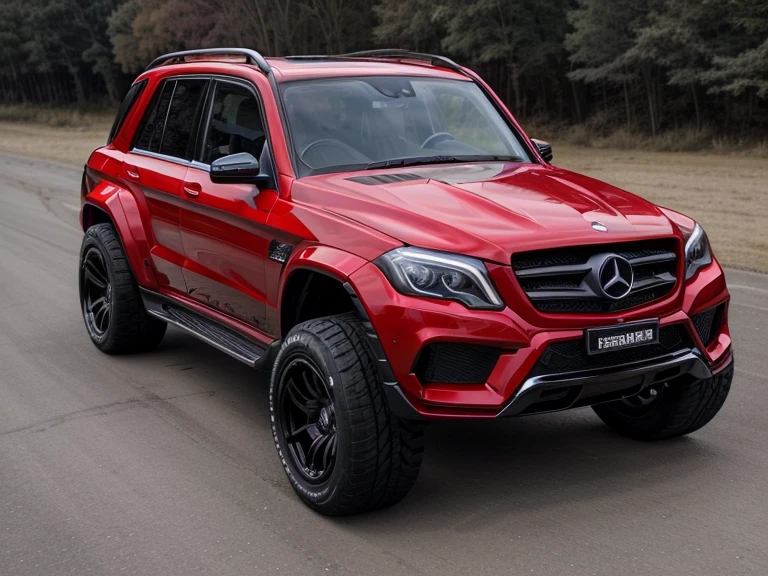 Mercedes，suv，GLK-300-201，,Red body，(LB-Works Full Version: walk)、(86 Gas Turbine)、(drift)、Sponsor logo、future、Racing Specifications、(Gorgeous design)、Live Recording、detail、Deep Edge、Wide tires、Track、Turn on the light