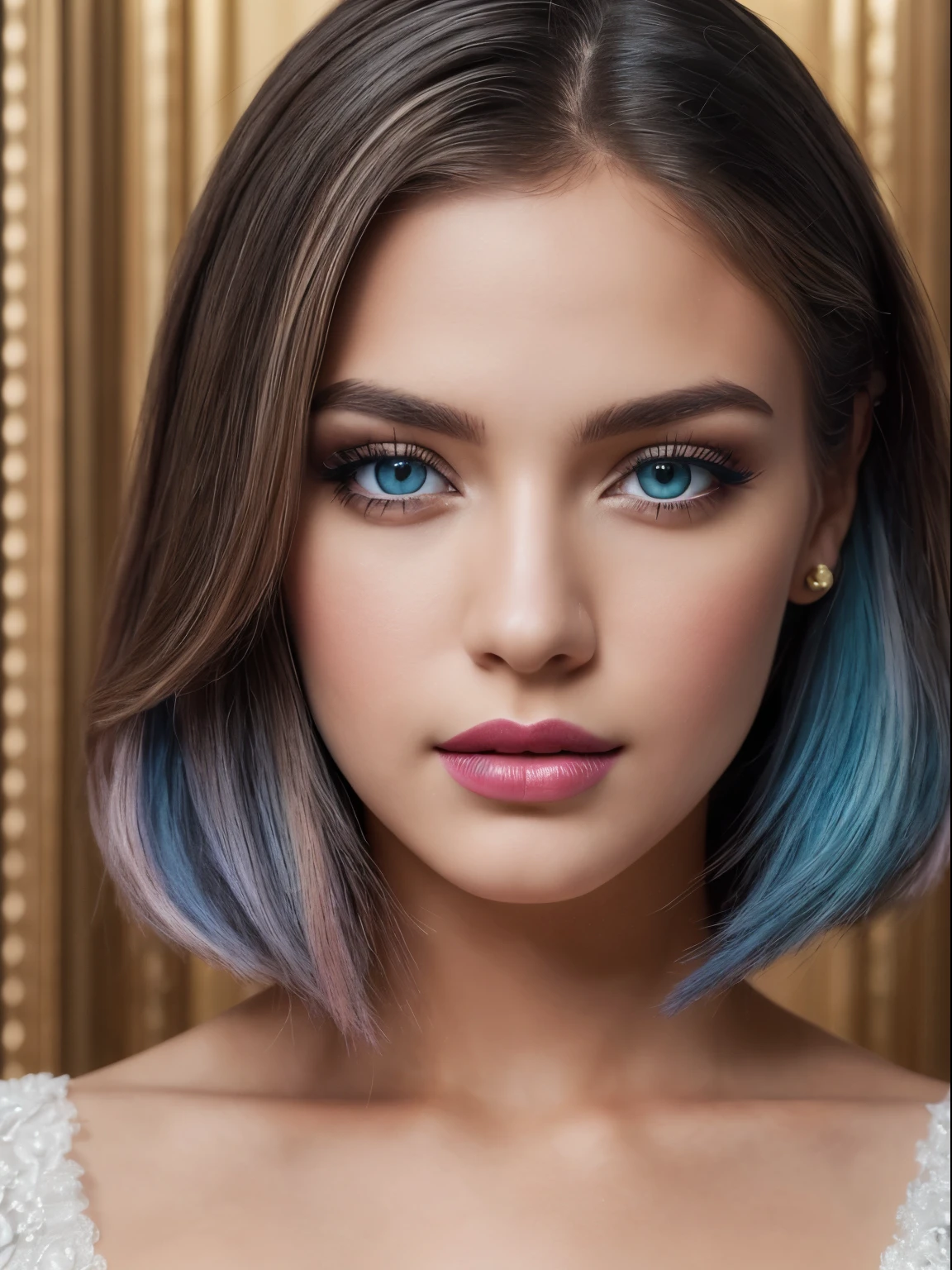 (Best quality,8K,A high resolution,Masterpiece:1.2, DSLR, 16k ),Ultra-detailed,(Realistic,Photorealistic,photo-realistic:1.37),Portrait, Creative style artwork, Historical, classical, Sophisticated, plethora of colors ,Highly detailed, Soft lighting, luxurious environment , black dress, there is young woman , girl wearing a red classy royal dress, performing a music video, slim fit (oval perfect shape, asymmetrical face structure, perfect proportion, almond eye type, hazal eye color, detailed eyes, blue hair color, 32 inch breasts, hourglass figure, slim body, pale white skin tone ,sexy girl, 25 years old, soft wavy hair, looking away, attitude expression, professional makeup, pink lips)