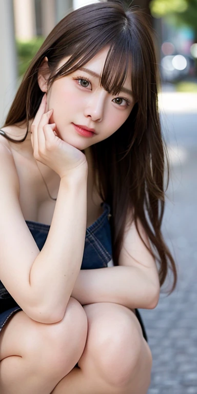 Tabletop, highest quality, figure, Very detailed, In detail, High resolution, 8k wallpaper, Perfect dynamic composition, Beautiful fine details, Natural color lip, Random sexy poses,Seductive clothing、smile,Aoyama Street Walk、20-year-old girl、Excessive clothing、No underwear、No underwear、Skirt flip、See inside the skirt、Exhibitionism、Hold down the flipped up skirt with your hands、Skirt flipで性器見え、Fancy little panties、Lower body naked、Braless、Pantyless、Crouching M-shaped leg-shaped squat