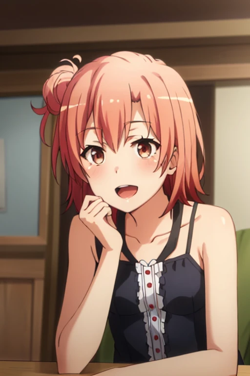 ((highest quality)), ((masterpiece)), (be familiar with), Perfect Face, indoor, Bedroom, Watching the audience,
One woman, Yuigahama Yui,
Open Mouth, Ecstatic expression, blush, smile,
Small breasts, Flat Chest, Young Girl, , , Girl,
Short Hair, Salmon-colored hair, Salmon-colored eyes, Side Pony,
Leg spread,