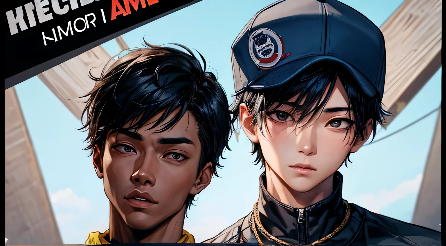 HIP-HOP Korean boy child one person I have a microphone American comic book style Detailed facial expression depiction Narrow eyes Detailed eye depiction