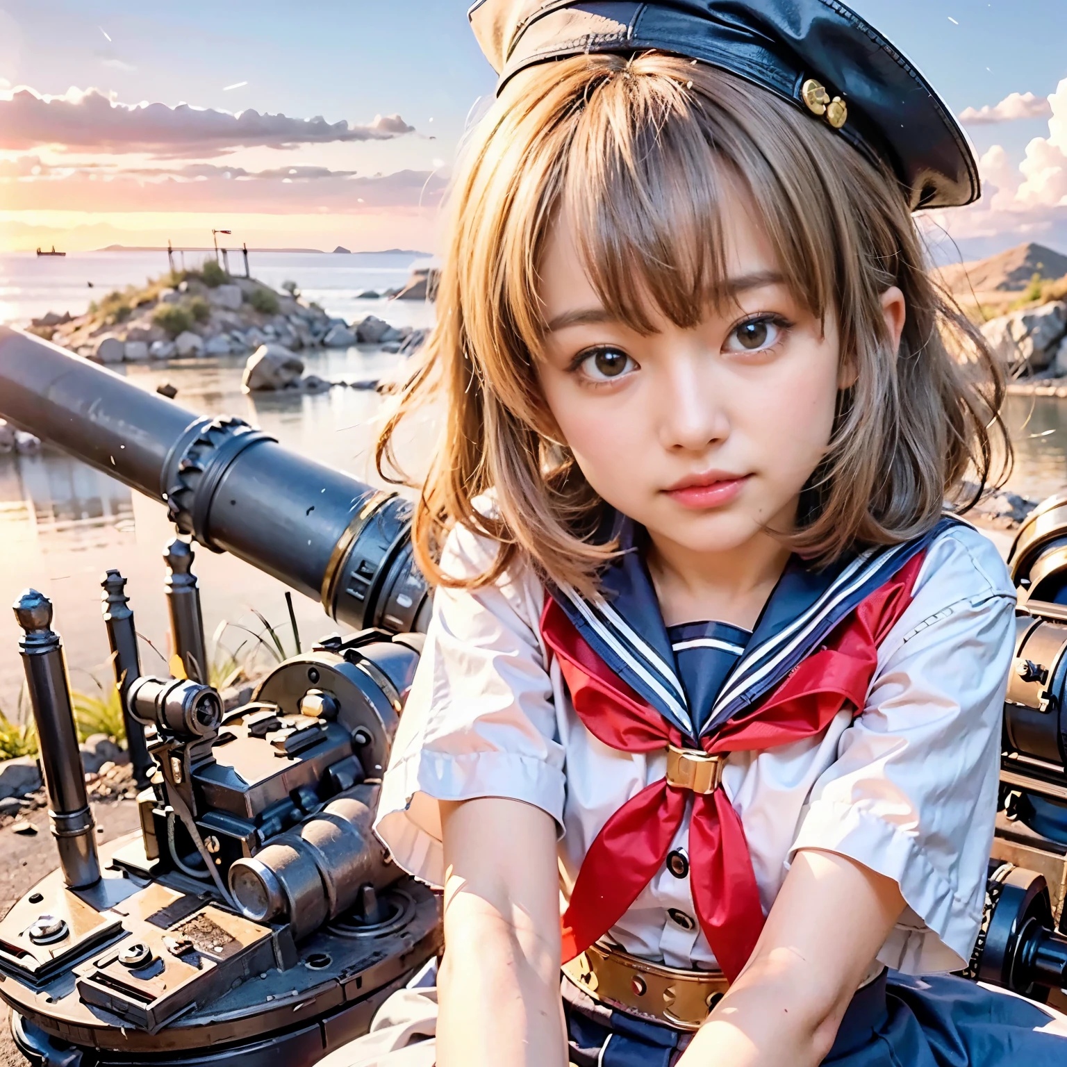 (masterpiece, best quality:1.2), (8k uhd, 16k, 32k, ultra high res), (photorealistic:1.37), (RAW photo), ultimate-realistic, ultimate-realistic details, ultimate-realistic texture, ultimate-intricate details, ultimate-realistic lighting, ultimate-realistic shadow, japanese girl, ultimate-cute face, ultimate-RAW skin, ultimate-realistic eyes, woman in powered suit, cannon mounted on shoulder, very cute face, mechanical, extremely intricate details, full body shot, ultimate photorealistic, clear stream
