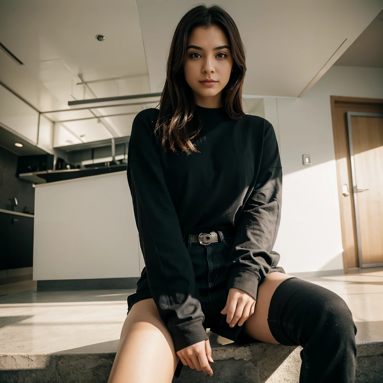 (photo Realistic:1.4), (hyper Realistic:1.4), (Realistic:1.3), (Smoother lighting:1.05), (Improving the lighting quality of movies:0.9), 32k, One girl,20 year old girl, Realistic lighting, Backlight, Perfect body、Beautiful proportions、Light on the face, Ray-tracing, (Bright light:1.2), (Improvement of quality:1.4), (Highest quality real texture skins:1.4), Detailed drawn eyes, Detailed painted face, Quality Eyes, (Tired, sleepy and satisfied:0.0), (Enhance the mood of your body line:1.1), (Enhances the beauty of skin texture:1.1)、Lip gloss、(((Squat down and spread your legs)))、