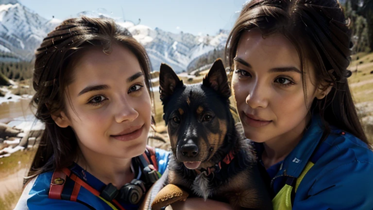 Close-up of search and rescue team members and search and rescue dogs