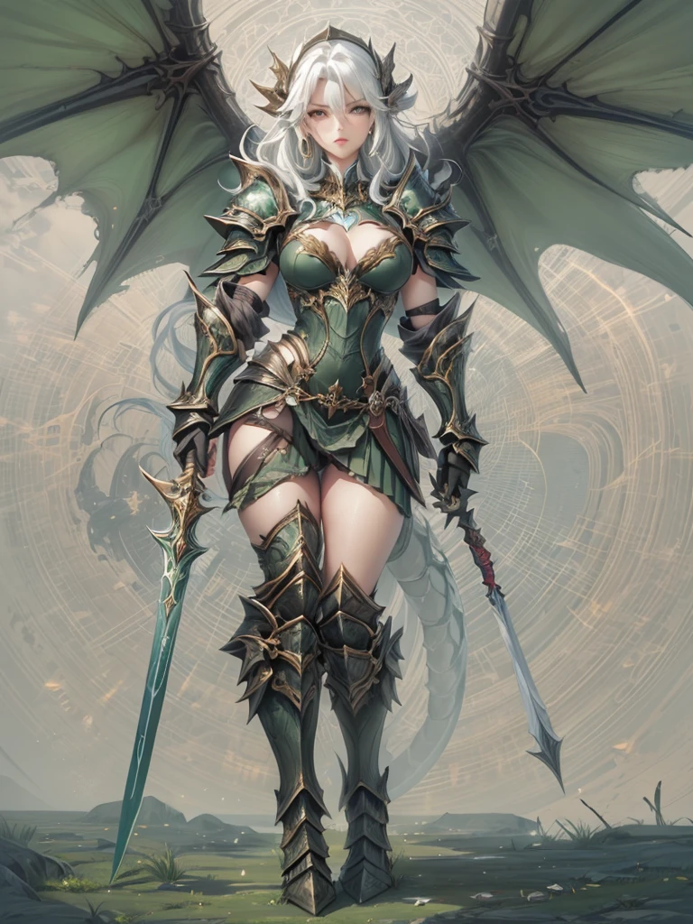 (the detail:1.4), 3D combination of man and dragon, Human dragon tail, A girl in dragon scale armor, The armor has an intricate and delicate golden dragon pattern, The armor is tattered, The red panties underneath are exposed, ((Wield a dragon lance:1.5)), Off-the-shoulder fashion, Very complex dragon-patterned combat boots,Smooth and clean slender thighs,Combat boots on the knees,There are multiple breakages, Dynamic movement of sword dance in a human-centered circle, (The pitch-black dragon armor shone with a metallic sheen:1.3), Showing meticulous、A fusion of fine punk steam and baroque ta, Countless meteorites fell from the sky, Intricate dragon pattern headdress, Fluttering lace flared miniskirt, Breasts are full and straight, The dragon crystal shining with blue light was embedded in the chest, Attached to the armor, Clean long blue hair, long vertical curly, Burning ruins background, There are tear tracks on the face,Crying dry, The wound on the upper arm is bleeding, This big fireball is flying all over the sky, There is a dragon-shaped flame rune on the forehead, art-deco, hyper HD, hdr(HighDynamicRange), A high resolution, cinmatic lighting, (long eyelasher), (Golden snake pupils), There was still blood on the gun, Rococo style, Depth of field, Depth of field, Ray tracing, Motion blur, surrealism, Textured skin, Masterpiece, High details, High quality, Best quality, 16k
