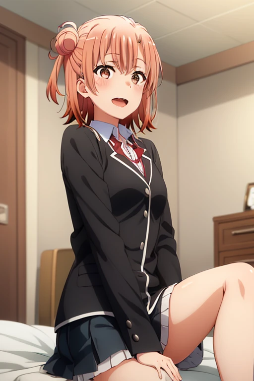 ((highest quality)), ((masterpiece)), (be familiar with), Perfect Face, indoor, Bedroom, Watching the audience,
One woman, Yuigahama Yui,
Open Mouth, Ecstatic expression, blush, smile,
Small breasts, Flat Chest, Young Girl, , , Girl,
Short Hair, Salmon-colored hair, Salmon-colored eyes, Side Pony,
Leg spread,