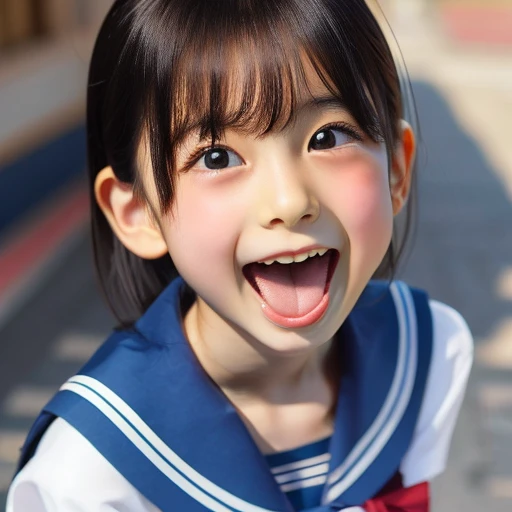 Japanese,,Short Bob,look up,Please open your mouth wide,Sticking out tongue,Showing tongue,cute,Summer sailor uniform,Face close-up