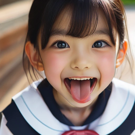 Japanese,,Short Bob,look up,Please open your mouth wide,Sticking out tongue,Showing tongue,cute,Summer sailor uniform,Face close-up