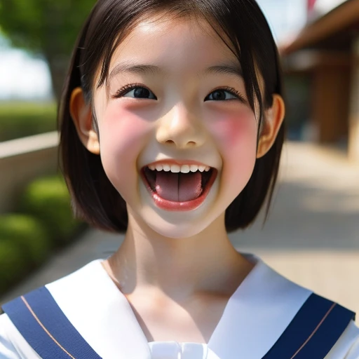 Japanese,,Short Bob,look up,Please open your mouth wide,Sticking out tongue,Showing tongue,cute,Summer sailor uniform,Profile up