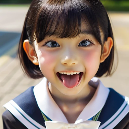 Japanese,,Short Bob,look up,Please open your mouth wide,Sticking out tongue,Showing tongue,cute,Summer sailor uniform,Look to the side,profile,Face close-up