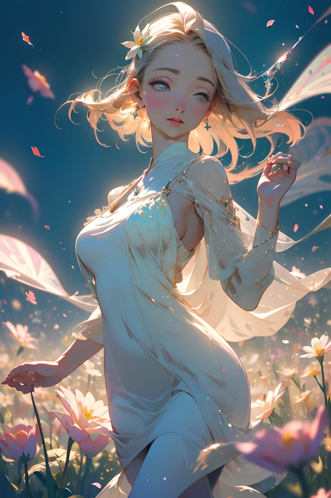 (best quality,4k,8k,highres,masterpiece:1.2),ultra-detailed,(realistic,photorealistic,photo-realistic:1.37),goddess, she is floating, she hovers over ground, sheer delicate silks, light source, gentle divine radiance, field of flowers, ethereal, graceful, flowing dress, glowing, divine energy, vibrant colors, surreal, magical, peaceful ambiance, soft petals, enchanting, dreamlike, ethereal beauty, tranquil, shimmering, surreal lighting, fantasy, beauty, magic, surrealistic, graceful movements, captivating, otherworldly, radiant, tranquility, mesmerizing, ethereal atmosphere, delicate features, enchantment, harmonious, serenity, ethereal surroundings, surreal night time landscape, ethereal glow, delicate flowers, mystical, heavenly, graceful posture, uplifting, otherworldly realm, tranquility, surreal atmosphere, soft and vibrant hues, glowing aura, blissful