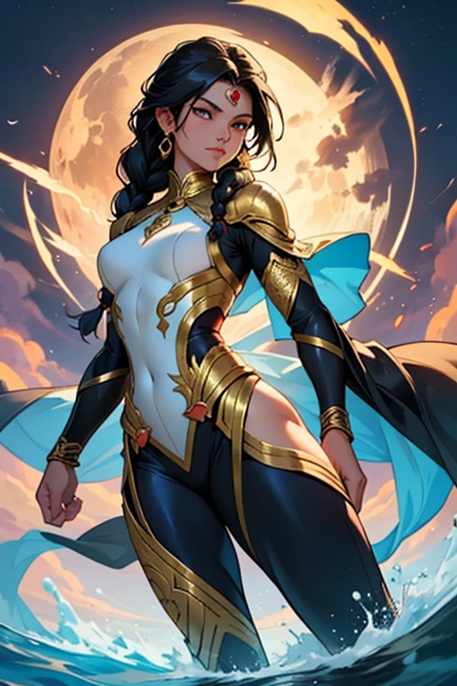 Absolutely, here's a concept for your Thai female superhero:
Name: Nalin
Appearance:
- Nalin has long, flowing black hair adorned with delicate golden ornaments, styled in intricate braids that cascade down her back.
- Her eyes are a piercing shade of amber, reflecting her determination and strength.
- With graceful features and a confident smile, she exudes an aura of quiet power.
Attire:
- Nalin wears a sleek and modern take on traditional Thai warrior attire, consisting of a form-fitting bodysuit in deep crimson and gold.
- The bodysuit is adorned with intricate patterns inspired by Thai mythology and culture, with motifs of dragons and mythical creatures.
- Over the bodysuit, she wears a lightweight cloak made of shimmering silk, flowing behind her as she moves.
- Golden armor accents protect her shoulders, forearms, and shins, providing both style and functionality.
- Her sword, crafted from a rare and mystical metal, gleams with an otherworldly light, a symbol of her dedication to justice and protection.
Abilities:
- Nalin possesses the ability to float above the ground, moving with grace and agility unmatched by any ordinary human.
- With her keen martial skills and mastery of the sword, she is a formidable combatant, capable of taking on even the most powerful adversaries.
- She combines her physical prowess with her intelligence and strategic thinking, making her a formidable opponent and a trusted ally in the fight against evil.
Nalin is a symbol of strength, courage, and honor, dedicated to protecting the innocent and upholding justice in the world. With her sword in hand and her abilities at her command, she stands ready to face any challenge that comes her way.