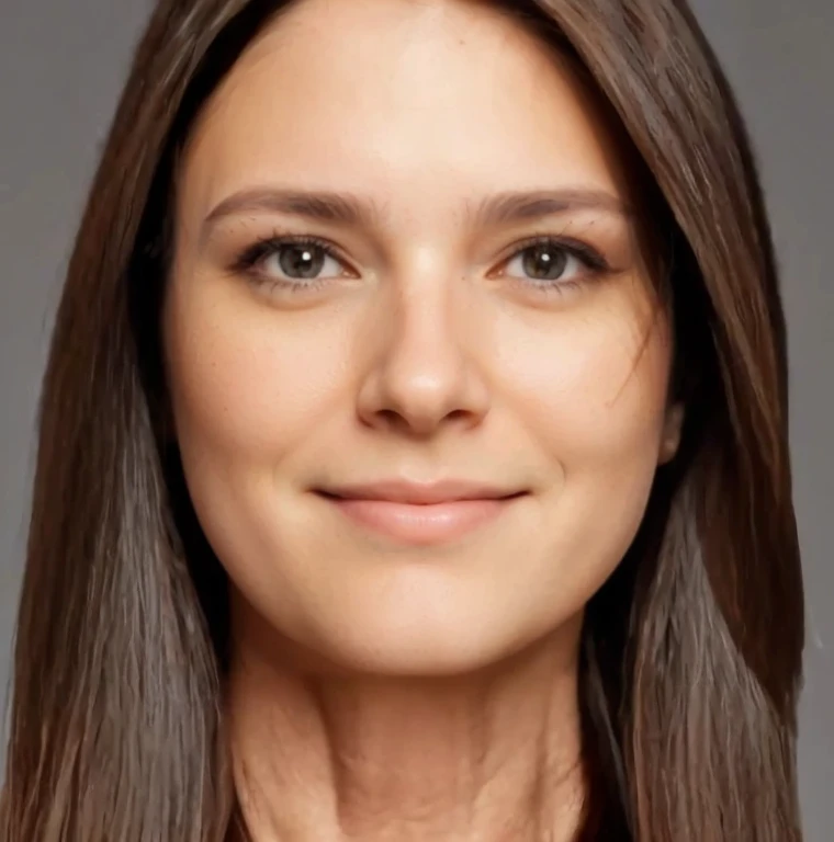 A woman with long brown hair、Close-up of woman wearing glasses, Full face close-up portrait, Highly detailed VFX portraits, Realistic face, face retouch, full face frontal centred, Full face portrait, full face frontal centred, Clearly visible face, Realistic face, full face close up portrait, Facial symmetry, The face is clearly visible