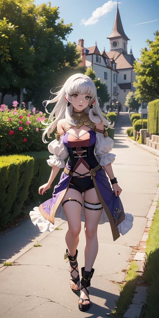 (masterpiece, best quality:1.2), 1girl, Demikin Fantasy Race, solo, (BODY from LORA:Roxanne/roxanne (Isekai Meikyuu de Harem wo) LoRA), Slave, Roxanne Slave Harem in the Labyrinth of the Other World, full body, toe to head, standing straight symmetrical, (white silver hair FROM LORA: Lysithea von Ordelia | Fire Emblem: Three Houses)