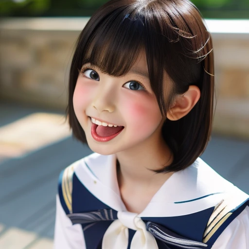 Japanese,,Short Bob,profile,Turn to the side,Face close-up,Please open your mouth wide,Stick your tongue out,Showing tongue,cute,Summer sailor uniform