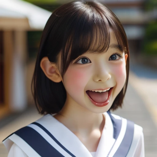 Japanese,,Short Bob,Look to the side,profile,Close-up of face, open your mouth wide,Sticking out tongue,Showing tongue,cute,Summer sailor uniform