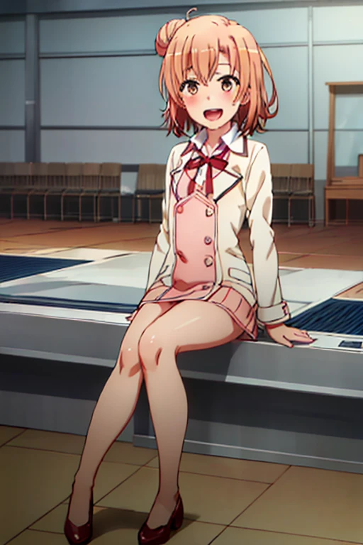 ((highest quality)), ((masterpiece)), (be familiar with), Perfect Face, indoor, Bedroom, Watching the audience,
One woman, Yuigahama Yui,
Open Mouth, Ecstatic expression, blush, smile,
Small breasts, Flat Chest, Young Girl, , , Girl,
Short Hair, Salmon-colored hair, Salmon-colored eyes, Side Pony,
Leg spread,