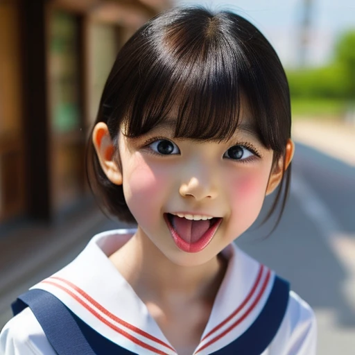 Japanese,,Short Bob,Look to the side,profile,Face close-up,Please open your mouth wide,Stick your tongue out,Showing tongue,cute,Summer sailor uniform