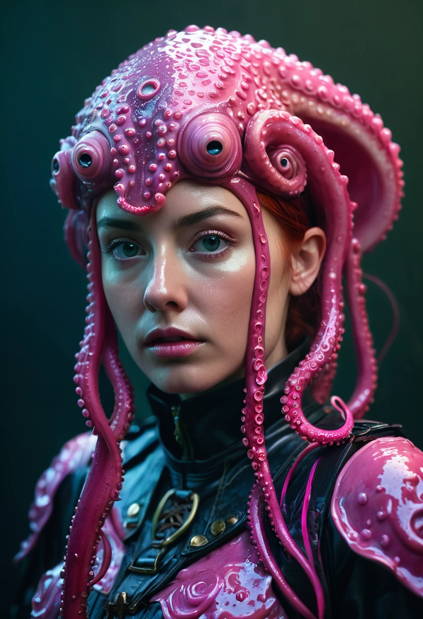 8K, ARTISTIC photogrAphy, best quAlity, mAsterpiece: 1.2), A (potrAit:1.2) witch BLOOD Cthulhu SOLDIER, EYES, PINK many octopus style tentacles, full body RAW candid cinema, red hair, 16mm, color graded portra 400 film, remarkable color, ultra realistic, sad admosphere, dark lighting, oppressive atmosphere, depressive colors, kodak portra 400, photograph,r, Natural Light, Pinhead lighgts, blur reflection, Brush Strokes, Smooth, abstract, Splatter, Oil On Canvas, rainbow colors, fractal isometrics details bioluminescens : a stunning realistic photograph of wet bone structure, 3d render, octane render, intricately detailed, titanium decorative headdress, cinematic, trending on artstation | Isometric | Centered