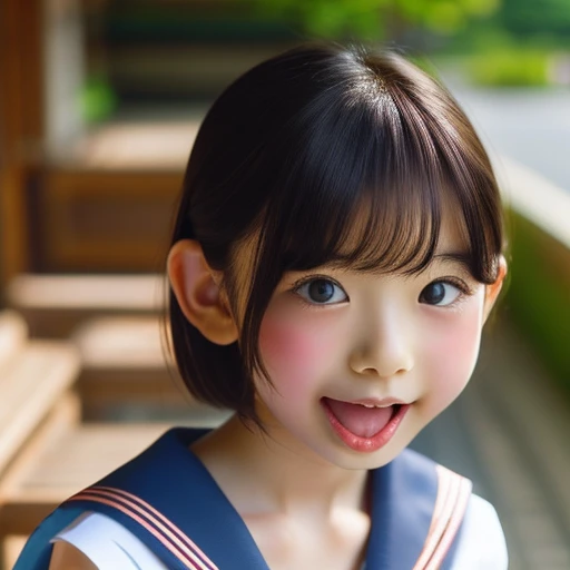 Japanese,,Short Bob,profile,Turn to the side,Face close-up,Please open your mouth wide,Stick your tongue out,Showing tongue,cute,Summer sailor uniform