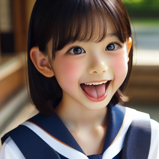 Japanese,,Short Bob,profile,Turn to the side,Face close-up,Please open your mouth wide,Stick your tongue out,Showing tongue,cute,Summer sailor uniform