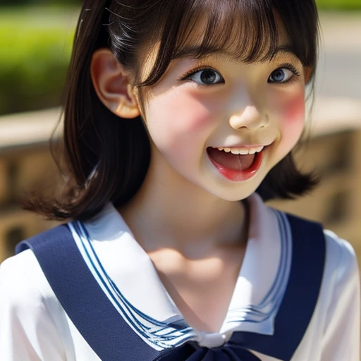 Japanese,,Short Bob,profile,Turn to the side,Face close-up,Please open your mouth wide,Stick your tongue out,Showing tongue,cute,Summer sailor uniform
