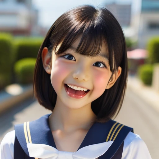 Japanese,,Short Bob,profile,Turn to the side,Face close-up,Please open your mouth wide,Stick your tongue out,Showing tongue,cute,Summer sailor uniform