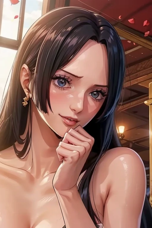 best quality, masterpiece, highly detailed,1girl, ((rose)), (vine), cage, bandage, red rope, (detail light), falling rose petals, Boa Hancock, , (masterpiece:1.5), Detailed Photo, Smiling, Sexy, (8K, Best Quality: 1.4), (1girl), Beautiful Face, (anime realistic Face), (Black Hair, long Hair: 1.3), Beautiful Hairstyle, Realistic eyes, beautiful detail eyes, (white skin), beautiful skin, absurd, attractive, ultra high resolution, ultra realistic, high definition, golden ratio, (sexually aroused:1.5), Pinkish white skin, cool white light, sexy pose, Beautiful , white background, pink soft white light, Wear a white towel, (cat girl:1.6)