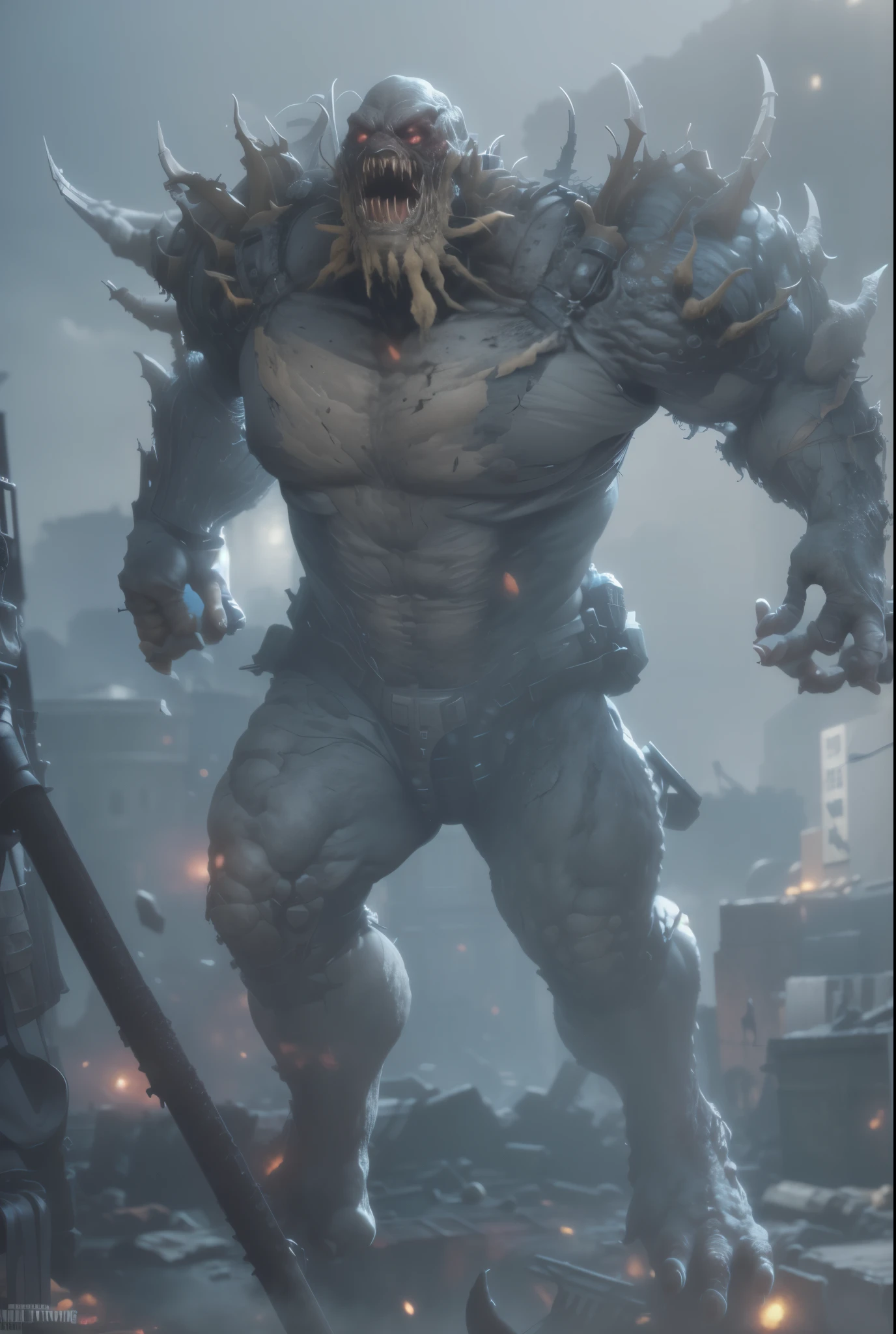 monster,Background is ruins,resident Evil,Environment Concept Art, Ultra-detailed concept art, Post-apocalyptic, Highly detailed concept art, Post-apocalyptic景观, Detailed 4k art,4K Ultra HD