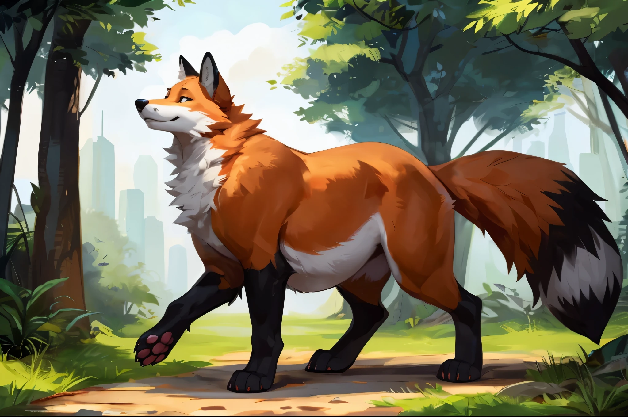 4k ultra quality, 4k full body view,(ultra high detailed body),((feral)) fox,by mystikfox61, by glitter trap boy,feral paws, by bebebebebe,by morethreedee, by seibear,(thick thigh),(chubby thigh),thicc thigh,thick legs,chubby legs,thicc legs,massive butt,enomorous thigh,massive thigh,massive legs,thick lower legs,wide legs,(detailed thigh),(wide thigh),fluffy belly sharp nails,((sfw)),(ultra detailed face),detailed eyes,big tail,fluffy tail,(detailed tail),enomorous tail,bigger tail,huge tail,volumetric light,muscle legs,big paws,(thick paws),fluffy paws,furry paws,enomorous paws,(feral focus), beast,(bigger lower body),(long legs),side view,master works, super fine, 4k resolution, high quality,high picture detail,dark fantasy,illusory engine, Masterpiece,dire fox,faint lighting,in a park,white fur,(feral) belly,charming (feral) body,chubby (feral) body,detailed belly,enomorous belly,ultra hyper belly