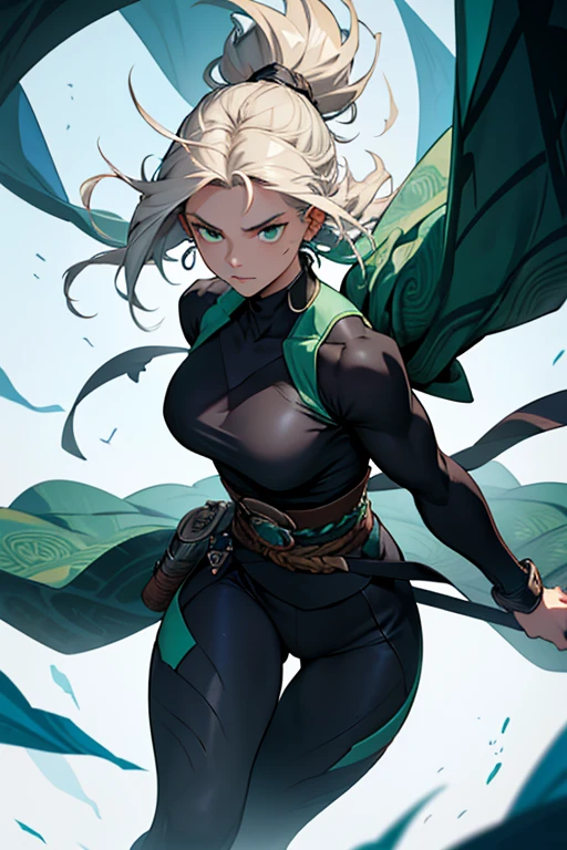 Let's craft a character fitting that description:
Name: Whispering Gale
Appearance:
- Whispering Gale is a lithe and agile woman with a graceful yet powerful physique, her movements fluid and precise like a whispering breeze.
- Her features are sharp and defined, with piercing green eyes that seem to hold the secrets of the wind itself.
- She wears a sleek ninja outfit in shades of deep green and black, adorned with swirling patterns reminiscent of wind currents.
- Her attire is lightweight and form-fitting, allowing for maximum mobility and stealth while still providing protection in combat.
- Around her waist, she carries a utility belt filled with various tools and weapons, including her signature fan.
Weapon and Abilities:
- Whispering Gale wields a traditional Japanese war fan, crafted from lightweight yet durable materials and adorned with intricate designs representing the elements of nature.
- With a flick of her wrist, she can unleash powerful gusts of wind capable of knocking opponents off balance or deflecting incoming attacks.
- In addition to her fan, Whispering Gale is a master of ninjutsu, skilled in a variety of martial arts and stealth techniques.
- She can move with incredible speed and agility, darting in and out of shadows with ease and striking her enemies with deadly precision.
- Her connection to the wind allows her to manipulate air currents to her advantage, creating illusions and distractions to confuse her foes.
Personality:
- Whispering Gale is calm and composed, with a serene demeanor that belies her fierce determination and strength.
- She is fiercely independent and self-reliant, preferring to work alone and trusting in her own abilities to get the job done.
- Despite her solitary nature, she cares deeply for the well-being of others and will go to great lengths to protect the innocent and uphold justice.
- She is deeply in tune with nature and the elements, finding solace and strength in the whispering winds and the rustling leave