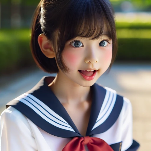Japanese,,Short Bob,profile,Looking to the side,,Face close-up,Please open your mouth wide,Stick your tongue out,Showing tongue,cute,Summer sailor uniform