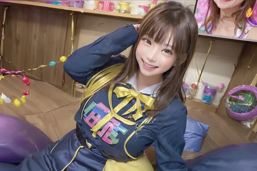 (Ultra-detailed背景、Detailed Background)、Absurd、High Resolution、Ultra-detailed、Very detailed、One girl、21 years old、(Colorfulのトランプマーク:1.3)、(Tangled:1.2)、(Geometry:1.2)、(Colorful)、Slender、、Flat Body、College student&#39;s face、(Laughter:1.6)、break、Showing teeth