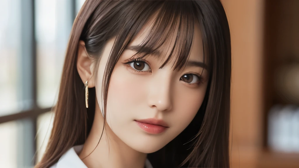 A close up of a woman with long hair wearing a white shirt - SeaArt AI