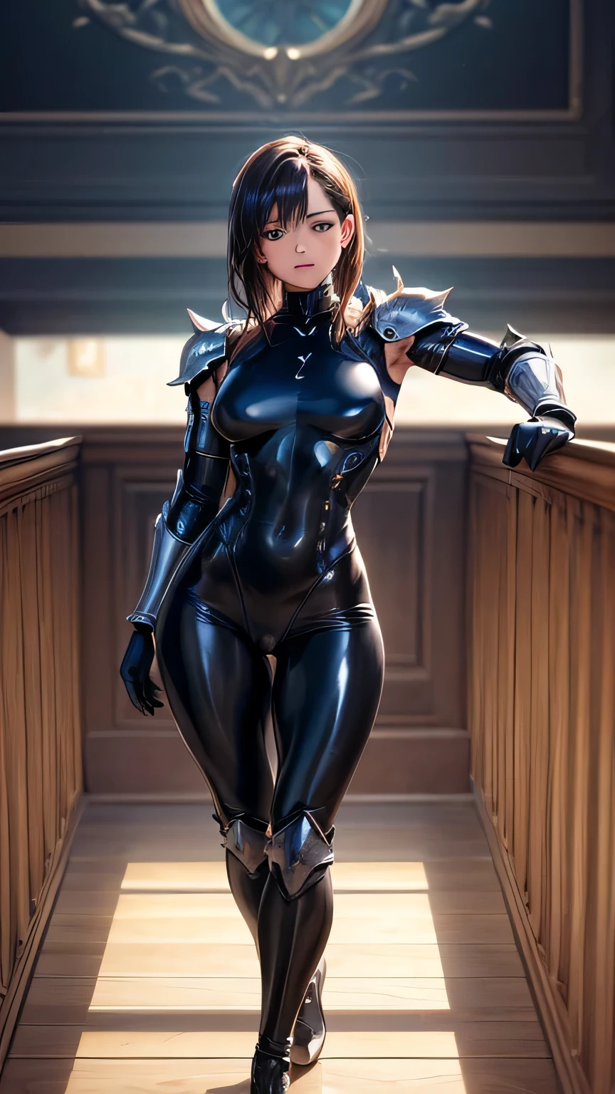 ((Best Quality, 8K, Ultra-Detailed, Masterpiece: 1.3)), One Majestic Boy, with Skin Radiating in Shiny Perfection,
A True Symbol of Perfect Body Beauty, his Form Sculpted in Exquisite Realistic Shades,
(A Cute Face: 1.1), Radiating Innocence and Charm,
Clad in a Bodysuit, a Piece of Techwear that Cuts an Edgy Figure,
His Thighs Bulging with Power and Might, as if Ready to Leap into Action,
donning Leggings Fortified with Armor,
Hands Protected by