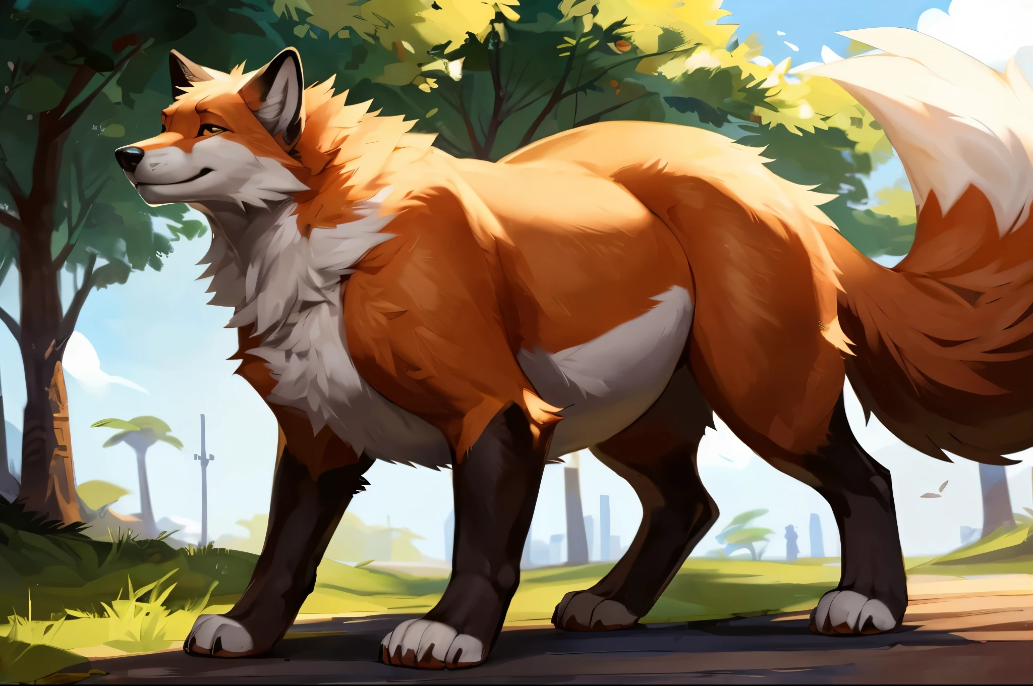 4k ultra quality, 4k full body view,(ultra high detailed body),((feral)) fox,by mystikfox61, by glitter trap boy,feral paws, by bebebebebe,by morethreedee, by seibear,(thick thigh),(chubby thigh),thicc thigh,thick legs,chubby legs,thicc legs,massive butt,enomorous thigh,massive thigh,massive legs,thick lower legs,wide legs,(detailed thigh),(wide thigh),fluffy belly sharp nails,((sfw)),(ultra detailed face),detailed eyes,big tail,fluffy tail,(detailed tail),enomorous tail,bigger tail,huge tail,volumetric light,muscle legs,big paws,(thick paws),fluffy paws,furry paws,enomorous paws,(feral focus), beast,(bigger lower body),(long legs),side view,master works, super fine, 4k resolution, high quality,high picture detail,dark fantasy,illusory engine, Masterpiece,dire fox,faint lighting,in a park,white fur,(feral) belly,charming (feral) body,chubby (feral) body,detailed belly,enomorous belly,ultra hyper belly