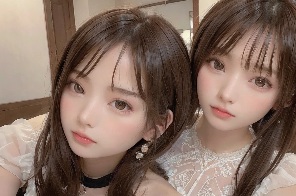 masterpiece, highest quality, High resolution,Ultra-detailed, Stunningly beautiful woman,1People Girls, (Beautiful girls, Delicate girl:1.4),break, (21 years old:1.4), break, Twenties, Straight, Full Body, Watching the audience, hair ornaments, Brown Hair, Twin braids, bangs,
