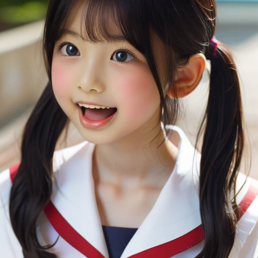 Japanese,,Twin tails,profile,Please turn to the side,Face close-up,Please open your mouth wide,Stick your tongue out.,Show me your tongue,cute,Summer sailor uniform