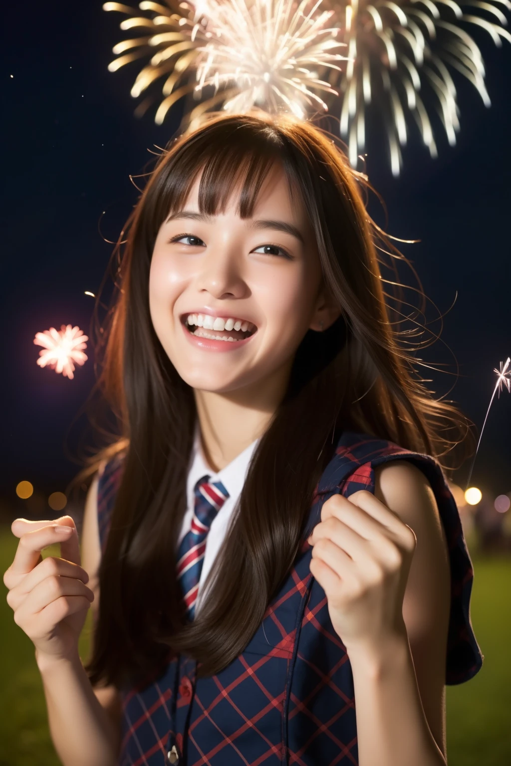 Laughter、high school girl、While setting off fireworks