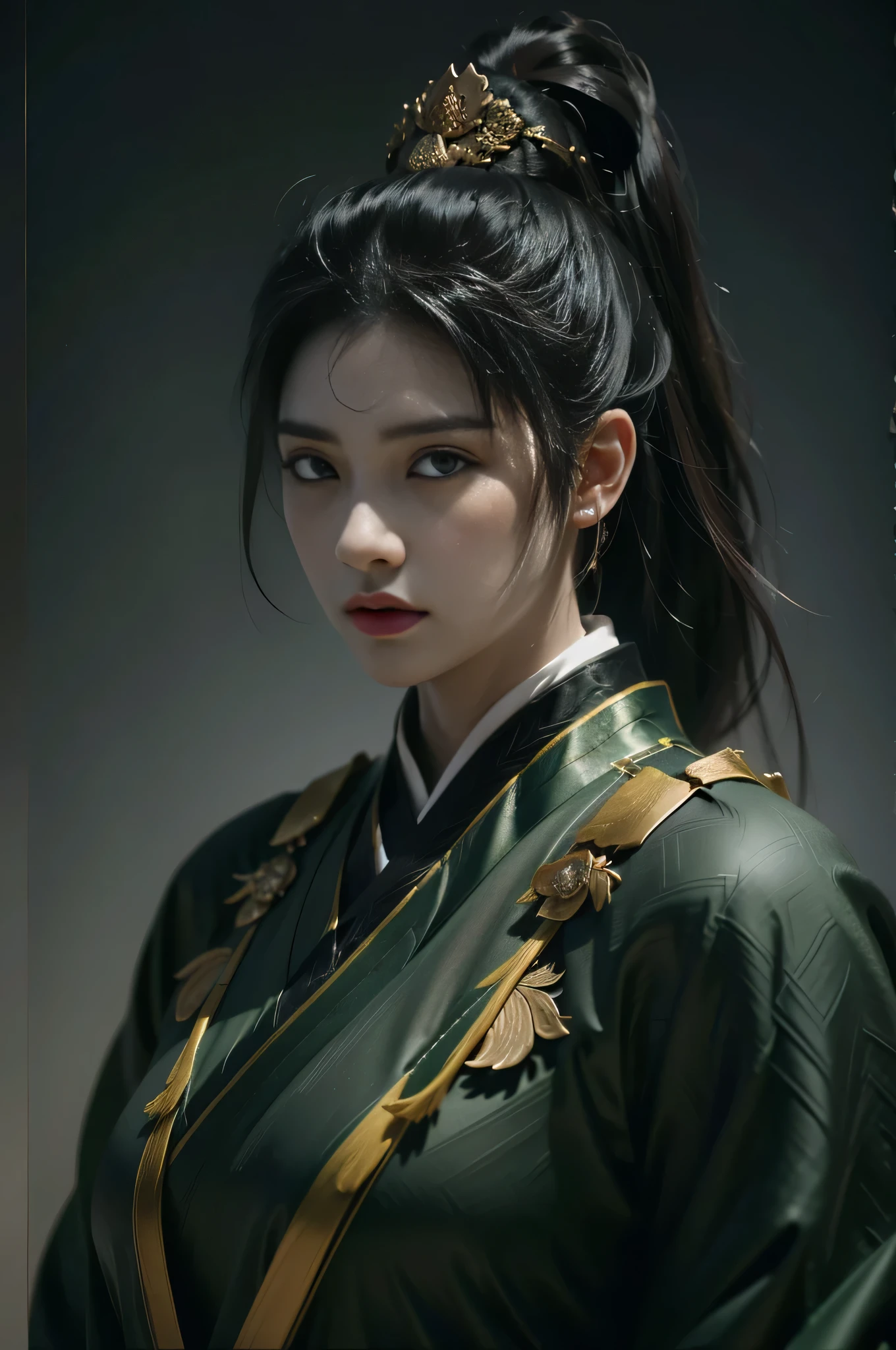 Game Art,Best picture quality,Maximum resolution,8k,(A bust photo),(portrait),(Head close-up),(Rule of Thirds),Unreal Engine 5 rendering works, (Future Girl),(Female Warrior),
-yeld gi(chinese general),Eyes full of details,(Large Breasts),Elegant and noble,indifferent,brave,
(Wearing Chinese clothes,Chinese Hanfu,Tang dynasty costumes,The costumes are rich in detail,Simple tones),Chinese Characters,Fantasy style,
Photo poses,Field background,Movie Lighting,Ray Tracing,Game CG,((3D Unreal Engine)),oc rendering reflection pattern