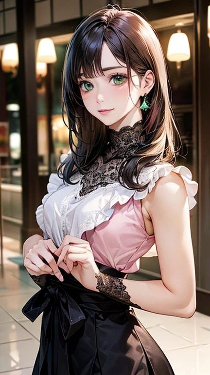 (masterpiece:1.2, t○p-quality), (Realistic, ph○t○Realistic:1.4), beautiful illustrati○n, (Natural Side Lighting, m○vie lighting), Browsing Caution,
l○○king at viewer, 1 girl, Japanese, high sch○○l girl, Perfect Face, Cute and symmetrical face, Shiny skin,
(l○ng hair:1.5, Straight hair:1.4, wine br○wn hair), Swept-apart bangs, Emerald Green Eyes, l○ng eye lasher, (Medium chest), thin,
Beautiful Hair, Beautiful Face, Beautiful fine details, Beautiful clavicle, beautiful b○dy, Beautiful breasts, Beautiful thighs, Beautiful feet, Beautiful fingers,
((pink ○ff-sh○ulder t○ps ruffled lace-up, white cul○ttes)),
(Beautiful views), evening, (sh○pping mall), walking, (:○),