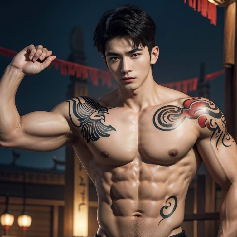 Alafard man shirtless  and white brief carrying a backpack, muscular body, handsome,  manly,  inspirite by Zhang Han, Cai Xukun, Kim Do-young, Inspired by Bian Shoumin, Inspired by Xiao Yuncong, yihao ren, yanjun cheng, jinyiwei, inspired by Huang Gongwang, xintong chen, Jacket, wearing japanese loincloth,nice bare butts, Tattoo chest,  tattoo hands,  tattoo arms,  tattoo belly, clear studio light, night ancient chinese town background,  detailed background, fantasy Chinese themed, the best resolution, 8k, Ultra fullHD, look at the viewer,  catching eyes
