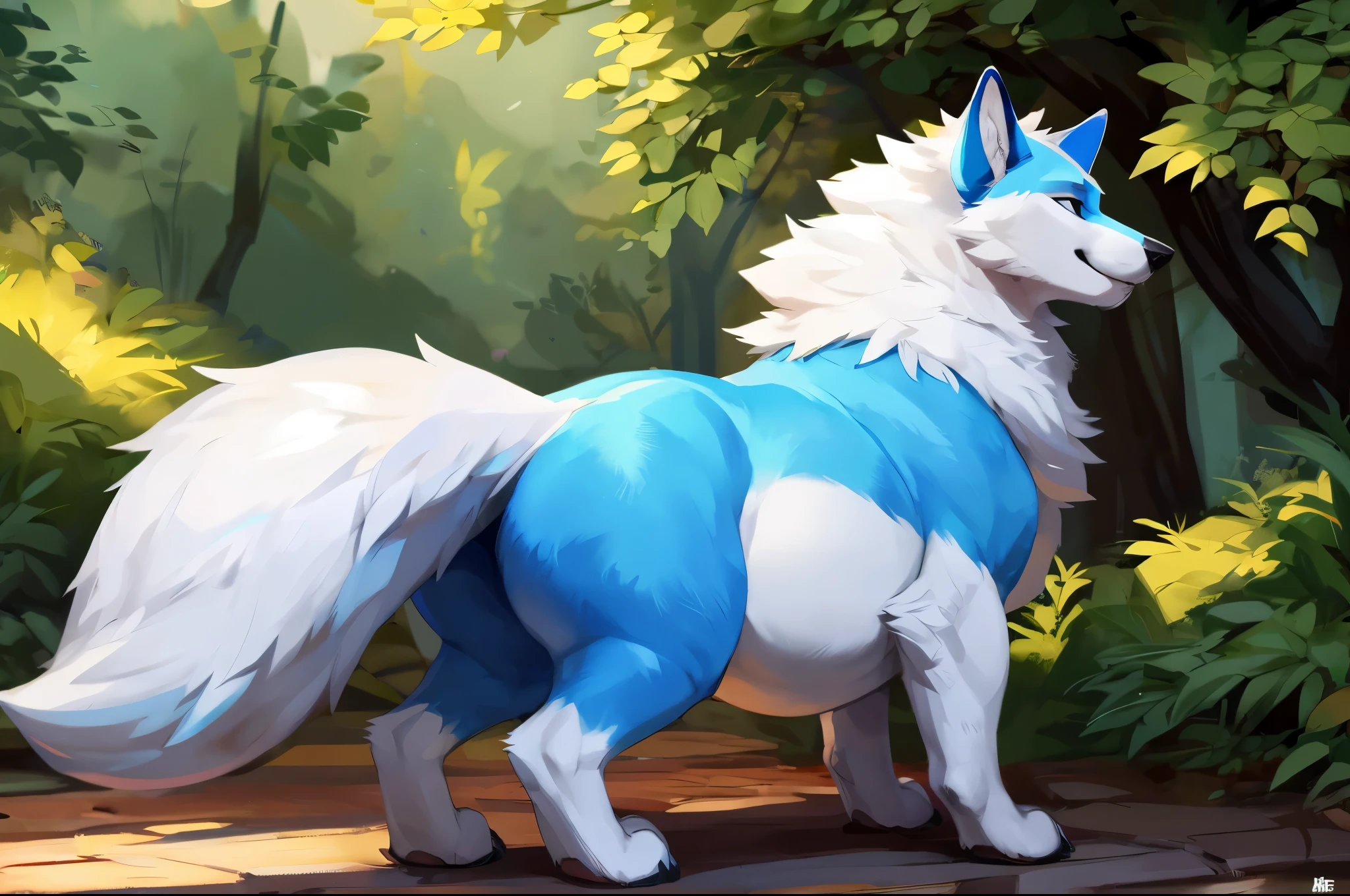 nsfw, explicit, (feral) (( female Alolan Ninetales )) blushing, looking pleasured, from behind, looking at the viewer, tail raised, ((hyper canine penis, hyper balls, huge knot)), +masterpiece, best quality, presenting hindquarters, by hioshiru, snowskau, foxovh. impasto impressionism, by Michael & Inessa Garmash, Ruan Jia, Pino Daeni, detailed background, huge thighs, huge haunches, huge hips