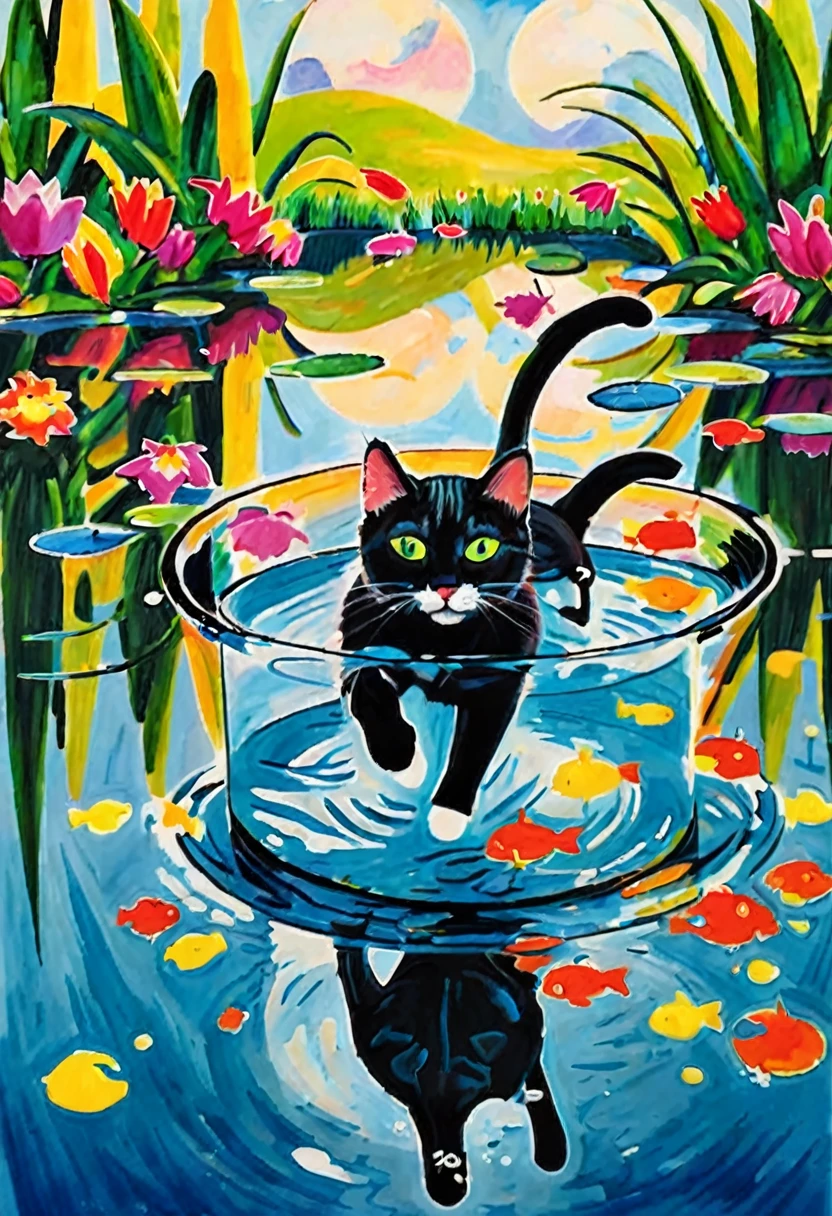 Cat floating on water