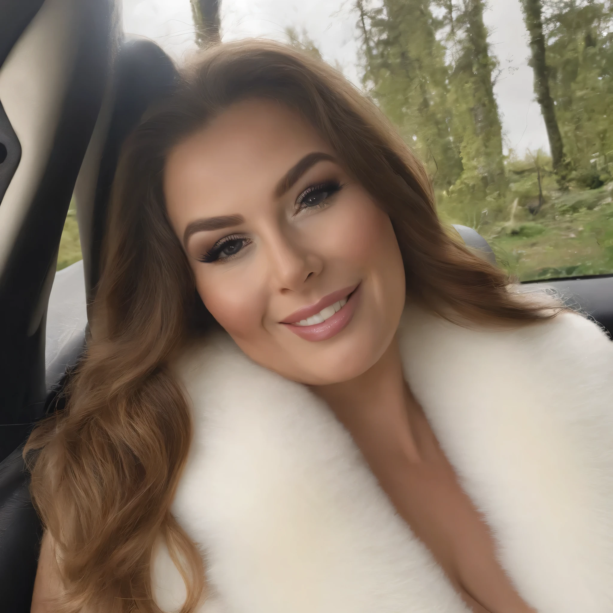 femme 42 ans, MILF , Fille sexy aux yeux bleus, ultra realistic, Meticulously detailed, Portrait de Sophie Mudd, cheveux blonds et grands yeux, selfie d&#39;une jeune femme, Yeux de chambre, Violette Myers, sans maquillage, Maquillage naturel, regarder directement la caméra, mec avec artgram, maquillage subtil, covered in a voluminous white mink fur coat with a very thick white fluffy collar,  Superbe photo de tout le corps, Nature, sunlight, souriant, buste sexy de grande taille