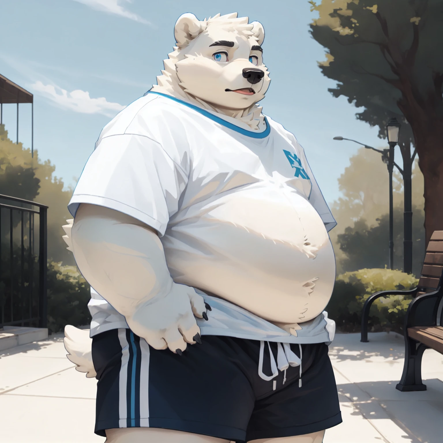 a slightly chubby young male corgi with small human blue eyes, no eyebrows, wearing a dark blue Adidas tracksuit, no pants white briefs, white socks ,zip on chest sit lean on wall , highly detailed, realistic, 4k, best quality, masterpiece, vivid colors, physically-based rendering, white hands five finger, wicked grin hands on chest looking down