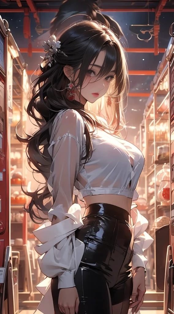 masterpiece,8k,chinese beauty girl,big breasts,red tieek,crying face、transparent clothes,very body fitting sparking sheer ultrawoman costume,super model proportion,full body:1.7,space station,
