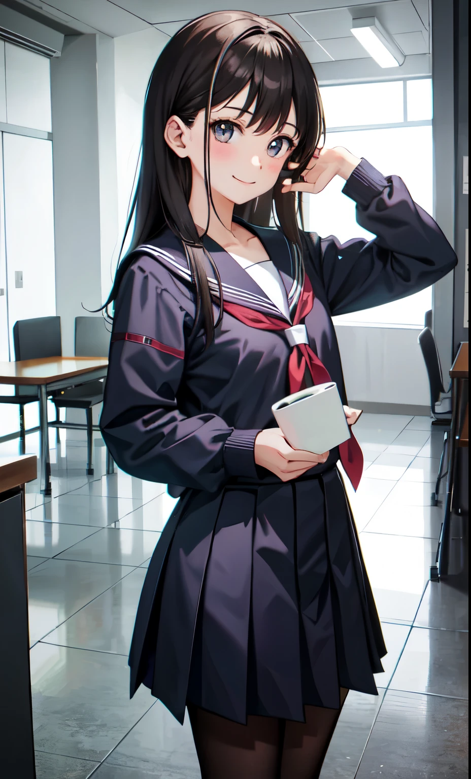 girl、1人のgirl、smile、As Adult、high school student、uniform、Serafuku、(Small breasts)