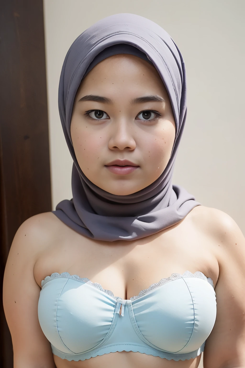 ((Chubby:1.6)), ((Flat Chest)), Naked, Angry pose, Angry face, (((HIJAB MALAY GIRL))), masutepiece, High quality, UHD 45K, Realistic face, Realistic skin feeling , A Malaysia Lady, 18 years old, , Very cute and baby-like face, (((FLAT CHEST))), (MATRIX WORLD), ((look In front at the camera and SADNESS)), ((())), (((CUTE GIRL))), ((WHITE PASTEL LIPS)), ((WEARING STRAPLESS PASTEL BRA)), ((CHUBBY)), ((UNDRESS)). Brown, Flat Chest,
