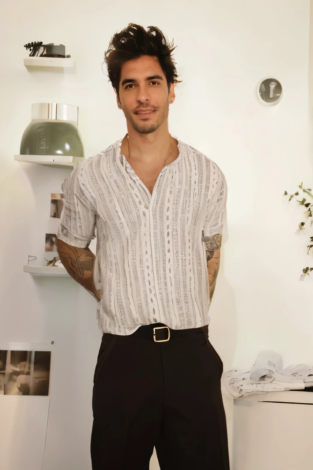 fotorrealista, mejor calidad, hiper detallado, hombre guapo, foto de cuerpo completo, foto de cuerpo entero, defined shoulders and biceps, Parte superior del cuerpo musculosa, solo, vistiendo jersey, Totalmente vestida, adentro, (bright day), apartamento de lujo, penthouse, Milan Dome, detailed location, View of Milan, (alegre, feliz) Cielo limpio, analog style, mirando al espectador, Textura de la piel, rasgos faciales detallados, film grain, de cerca, ultra high resolution, mejor sombra, crudo, LUT de Instagram